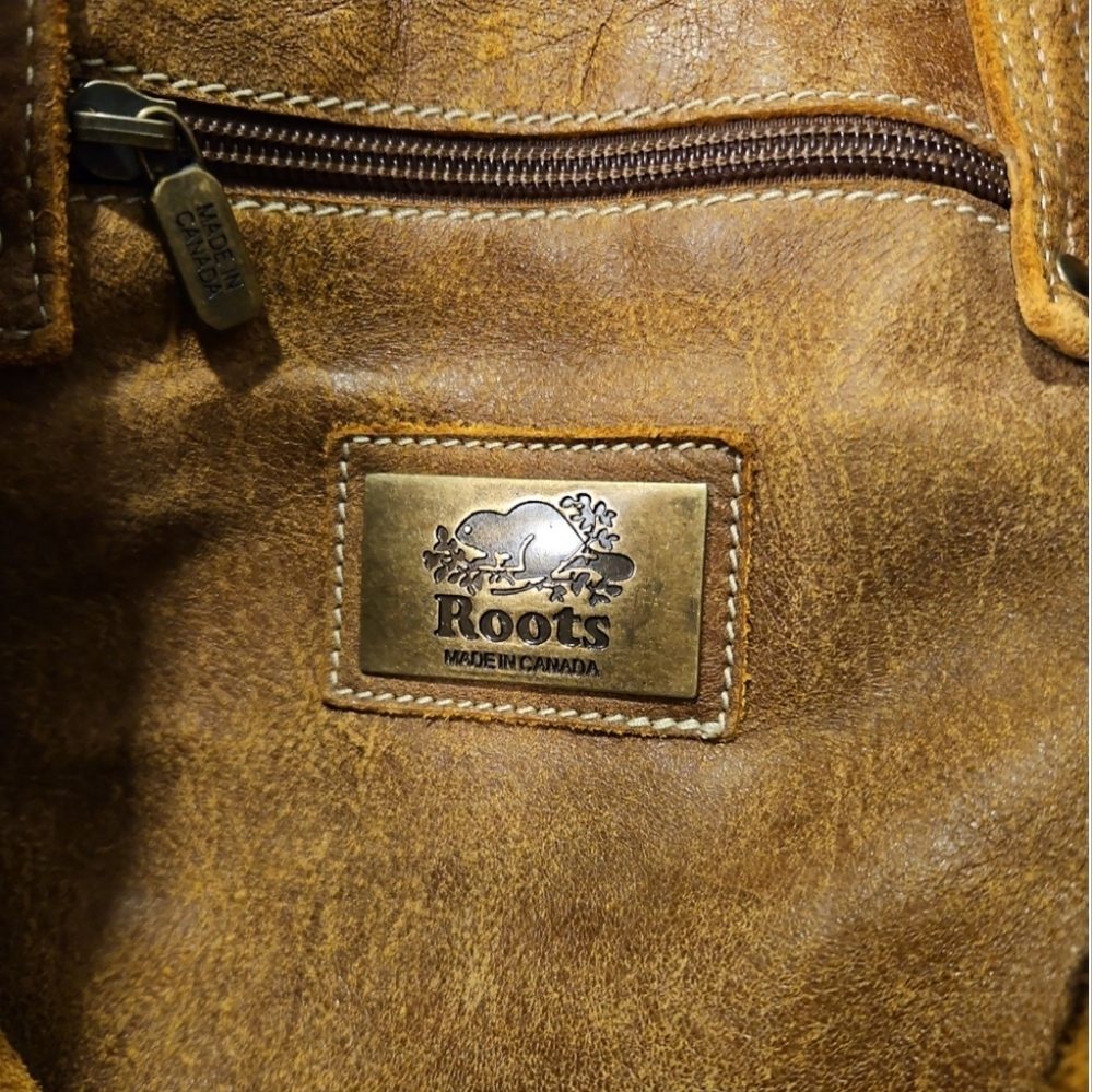 ROOTS | Tribe Leather Edie Bag Large Tote Shopper Cognac Brown Made In Canada - Picture 5 of 6